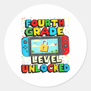 4th Grade Level Unlocked Funny Gamer Boys Back To  Classic Round Sticker