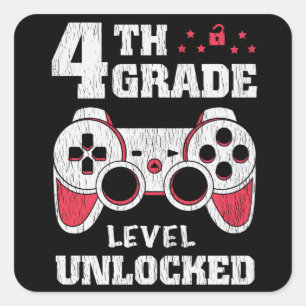 4th Grade Level Unlocked Gamer Back To School Kids Square Sticker
