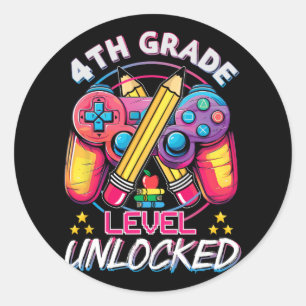 4th Grade Level Unlocked Video Game Back To School Classic Round Sticker