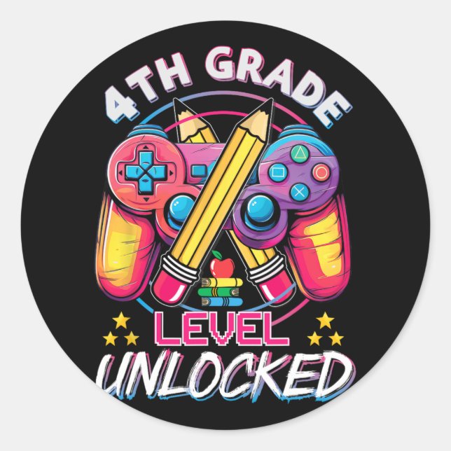 4th Grade Level Unlocked Video Game Back To School Classic Round Sticker (Front)