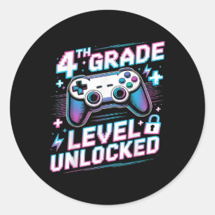4th Grade Level Unlocked Video Game First Day Boy  Classic Round Sticker