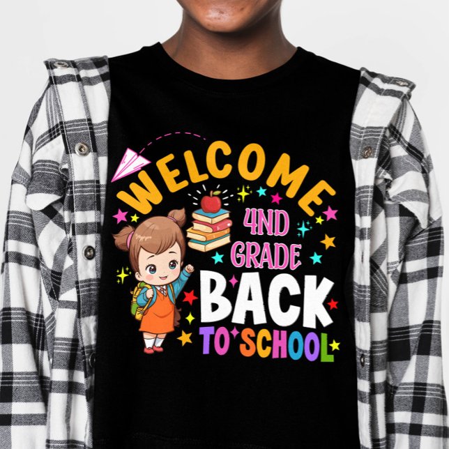 4th Grade Messy Hair Bun Girl Back To School First T-Shirt (Creator Uploaded)