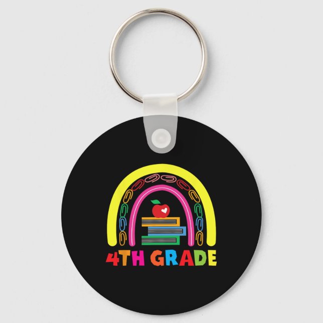 4th Grade Rainbow Apple Back To School Kids Teache Key Ring (Front)