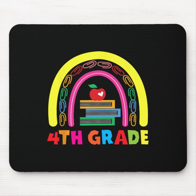 4th Grade Rainbow Apple Back To School Kids Teache Mouse Pad (Front)