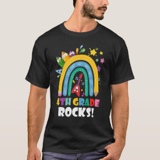 4th Grade Rocks Rainbow Kids Girls Teacher Back To T-Shirt