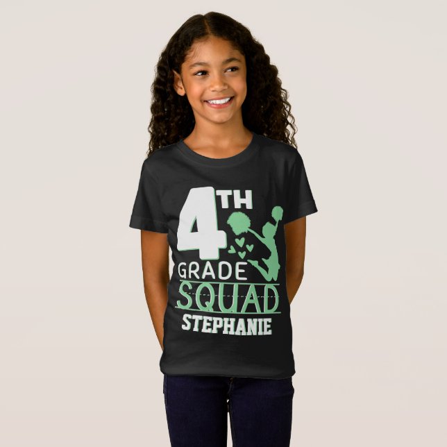 4th Grade Squad | Cute Green & White Cheerleader T-Shirt (Front Full)