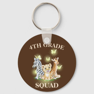 4th Grade Squad Neon wild Zoo Back To School Key Ring