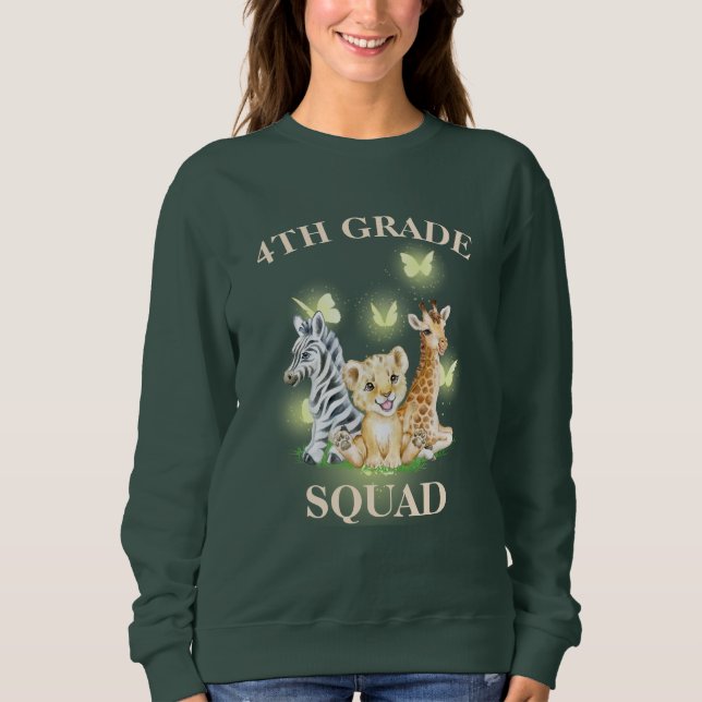 4th Grade Squad Neon wild Zoo Back To School Sweatshirt (Front)