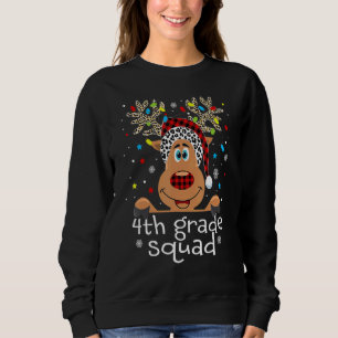 4th Grade Squad Plaid Reindeer Santa Hat Teacher C Sweatshirt