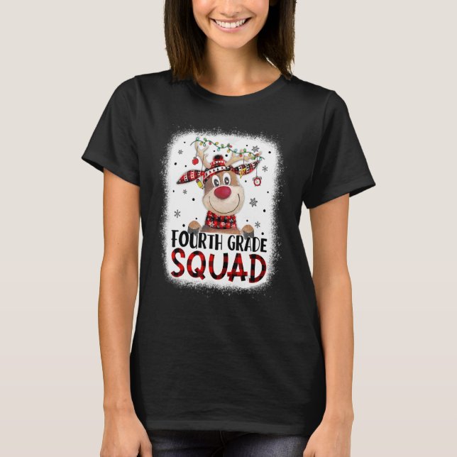 4th Grade Squad Plaid Reindeer Santa Hat Teacher C T-Shirt (Front)
