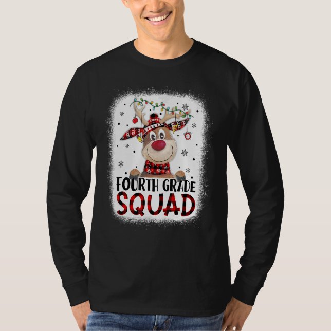 4th Grade Squad Plaid Reindeer Santa Hat Teacher C T-Shirt (Front)