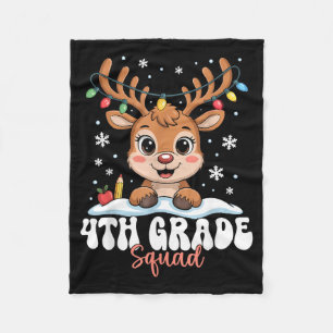 4th Grade Squad Reindeer Christmas Lights Cute Win Fleece Blanket