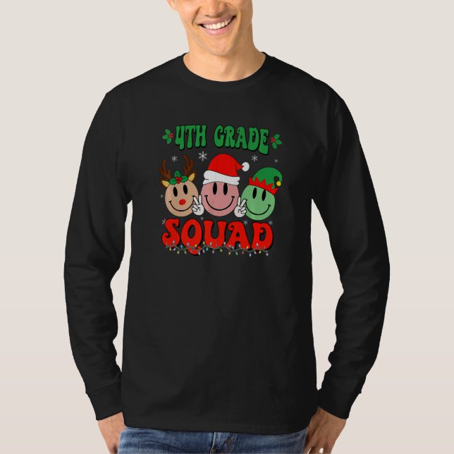 4th Grade Squad Retro Groovy Christmas Teacher Lif T-Shirt (Front)