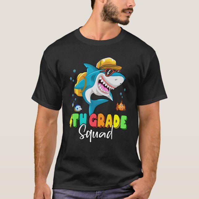 4th Grade Squad  Shark Backpack Back To School Boy T-Shirt (Front)