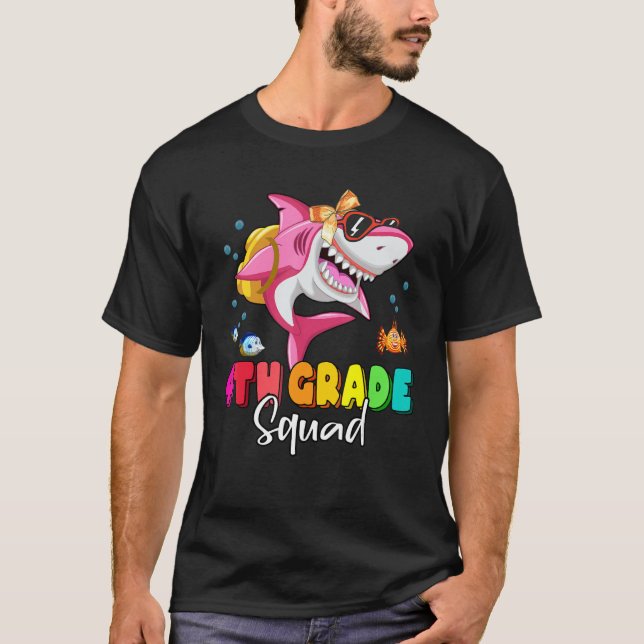 4th Grade Squad  Shark Backpack Back To School Gir T-Shirt (Front)