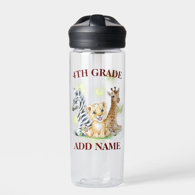 4th Grade Squad wild Zoo Teacher Student Back Water Bottle (Front)