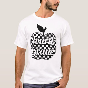 4th Grade Teacher Chequered Apple T-Shirt