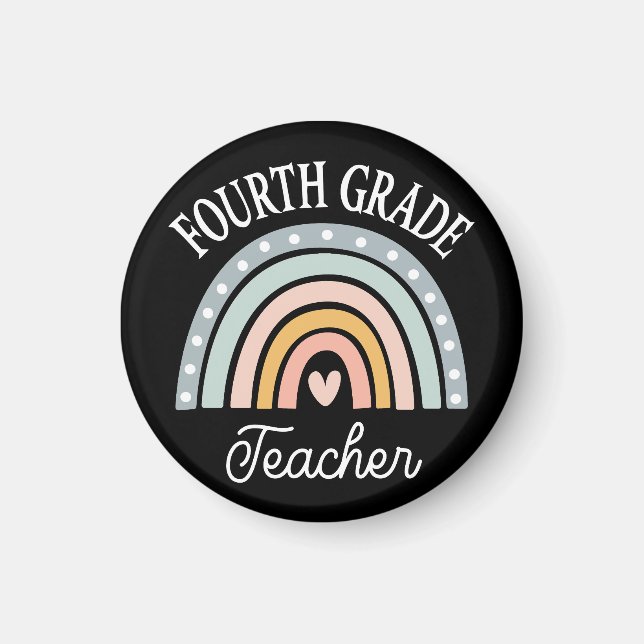 4th Grade Teacher Cute Rainbow Magnet (Front)