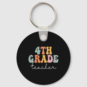 4th Grade Teacher Retro Groovy Vintage First Day O Key Ring