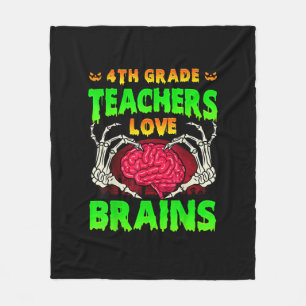 4th Grade Teacher Skeleton Heart Hands Halloween L Fleece Blanket