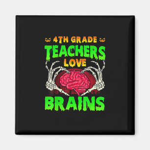 4th Grade Teacher Skeleton Heart Hands Halloween L Magnet