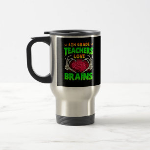 4th Grade Teacher Skeleton Heart Hands Halloween L Travel Mug