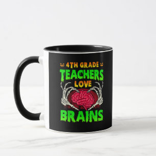 4th Grade Teachers Brains Skeleton Hand Heart Hall Mug