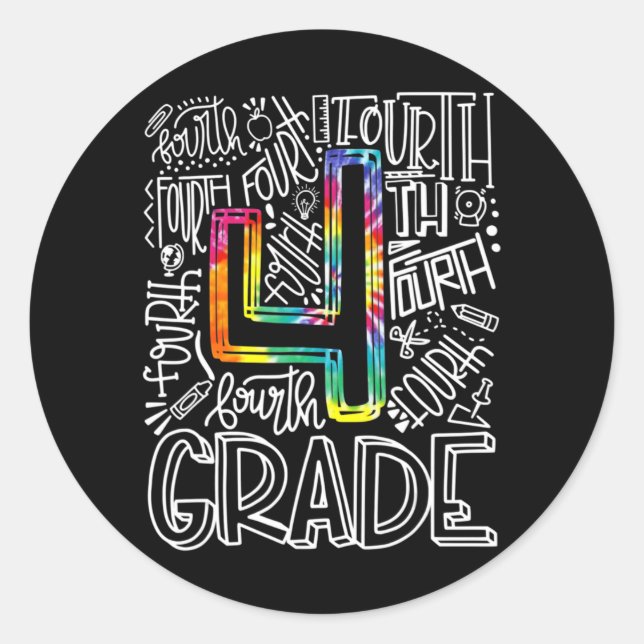 4th Grade Typography Team Fourth Grade Back To Sch Classic Round Sticker (Front)