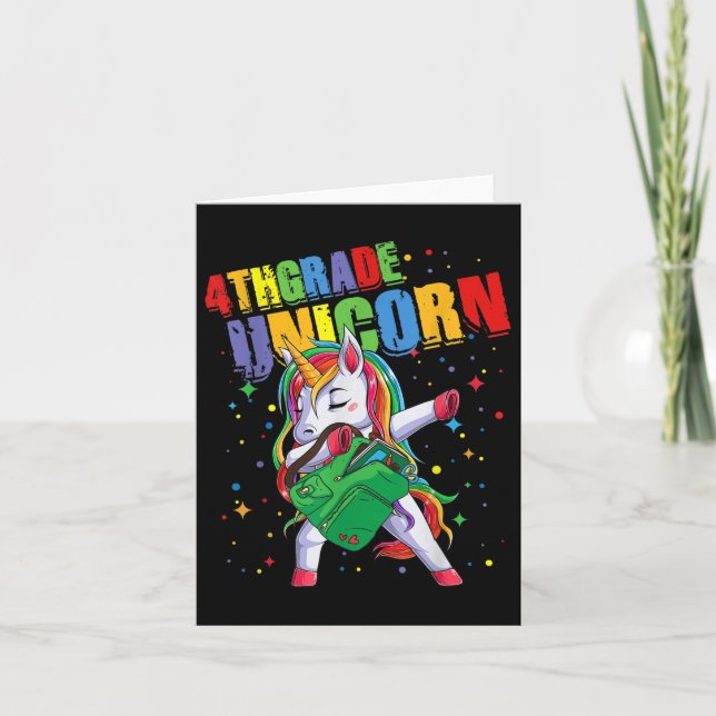 4th Grade Unicorn Girls Boys Kids Cute Back To Sch Card (Front)