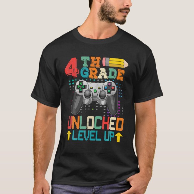 4Th Grade Unlocked Level Up First Day Of School T-Shirt (Front)