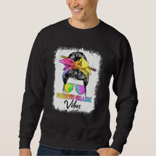 4th Grade Vibes Messy Bun Back To School Kids Girl Sweatshirt