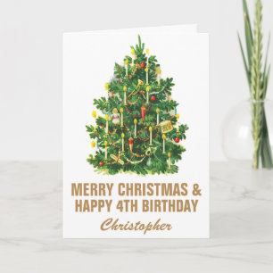 4th Happy Birthday and Merry Christmas Tree Card