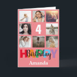 4th Happy Birthday Photo Collage Modern Pink Card<br><div class="desc">4th Happy Birthday Photo Collage Modern Pink Card with personalised name. For further customisation,  please click the "Customise it" button and use our design tool to modify this template.</div>
