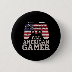 4th July All American Gamer Patriot Men Boys Kids  6 Cm Round Badge