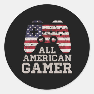 4th July All American Gamer Patriot Men Boys Kids  Classic Round Sticker