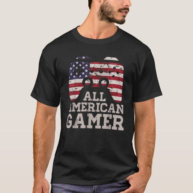 4th July All American Gamer Patriot Men Boys Kids  T-Shirt (Front)