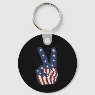 4th July America Independence Day Peace Love Ameri Key Ring