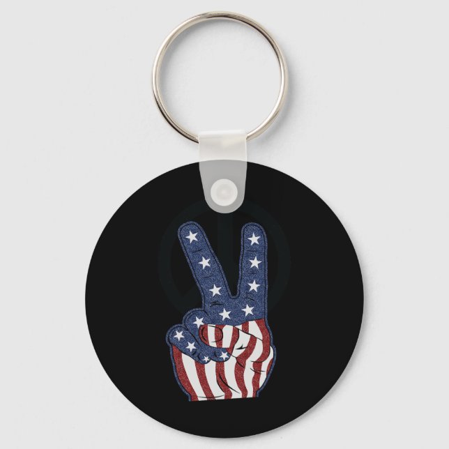 4th July America Independence Day Peace Love Ameri Key Ring (Front)