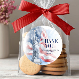 4th July America Independence Day Thank You Favor Classic Round Sticker