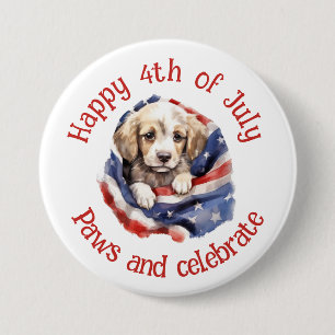 4th July American Flag Cute Puppy 7.5 Cm Round Badge