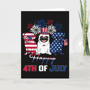 4th July American Flag Three Red White Pug Blue Fi Card