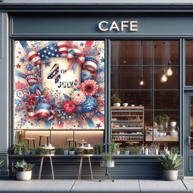 4th July American Independence Day Red White Blue (4th July America Independence Day Red White & Blue Window Cling)