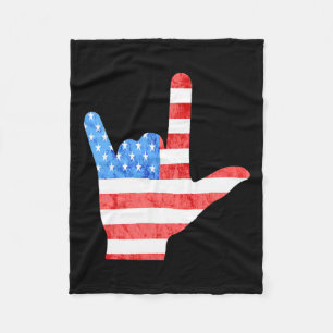 4th July American Sign Languages Deaf Awareness Fleece Blanket