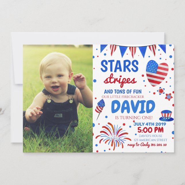 4th July Baby Boy 1st Birthday Invitation (Front)
