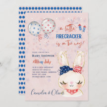 4th July BABY SHOWER INVITE Firecracker Bunny