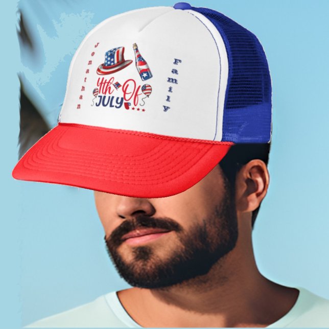 4th July Balloon American Flag Patriotic Family  Trucker Hat (4th July Balloon American Flag Patriotic Family Trucker Hat)