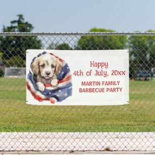 4th July Barbecue Party American Flag Puppy Banner