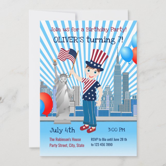 4th July Birthday Boy Party  Invitation (Front)