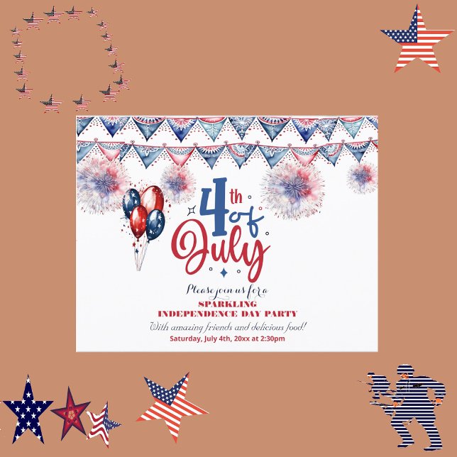 4th July Calligraphy Independence Party Invitation (4th July Calligraphy Independence Party Invitation)