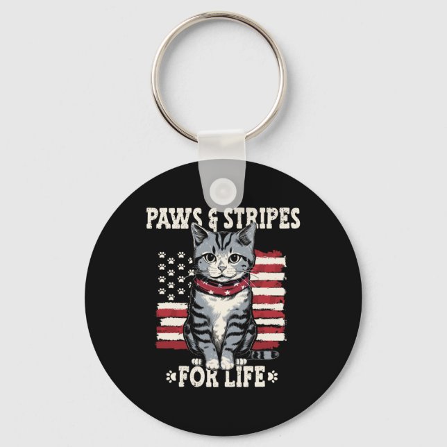 4th July Cat Lover  Key Ring (Front)